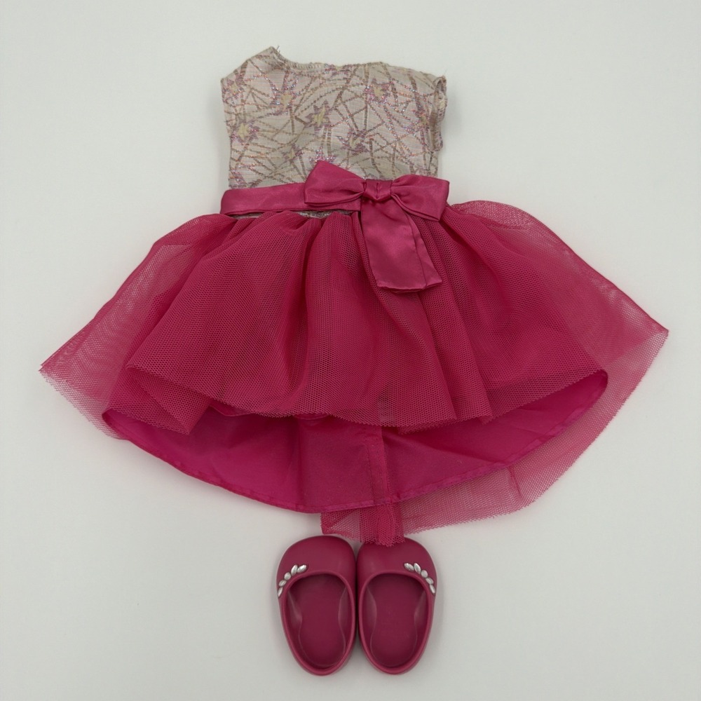 American Girl Magenta Tulle Party Dress and Gemstone Shoes for 18 Inch Dolls